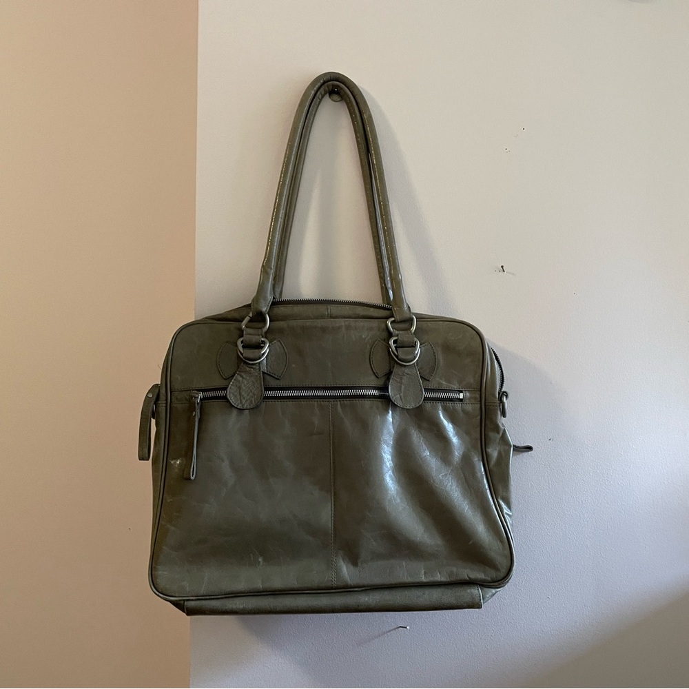 Gray Leather Tote/Laptop Bag
